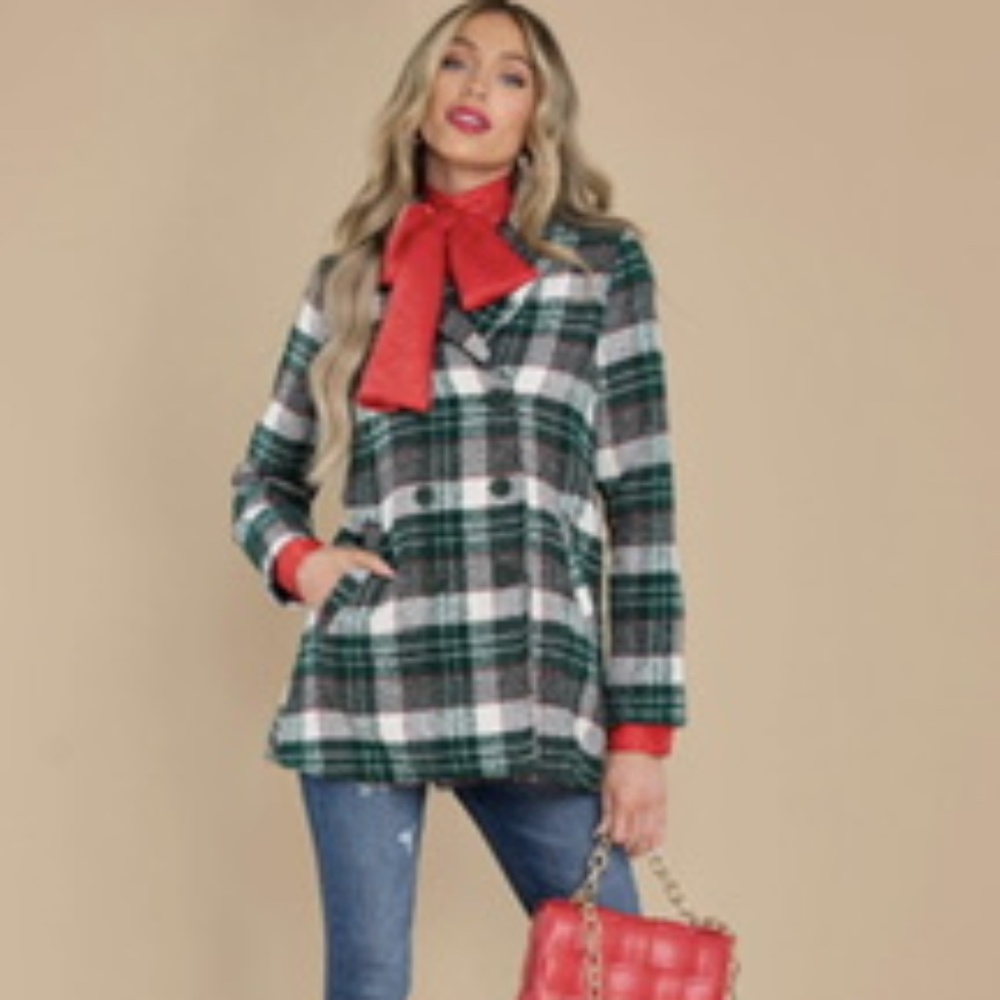 BRAND NEW Green Plaid peacoat
